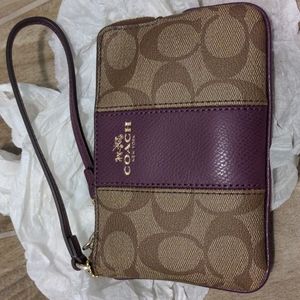 Coach Signature Leather Corner Zip Wristlet